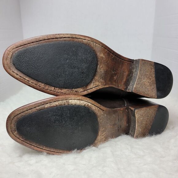 Frye Lindsay Womens Boots Size 8.5 Logo Embroidered Brown Riding Back Side Zip - Picture 11 of 11